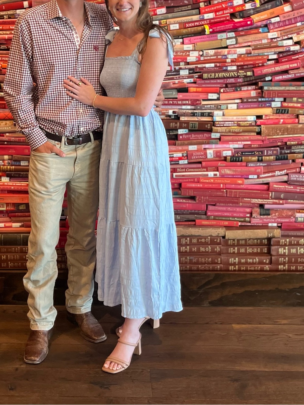 Light Blue Tie-Shoulder Smocked Maxi Dress